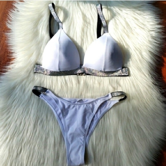New White Shimmering Push Up Top Bikini Set Swimsuit Size S - Picture 7 of 8